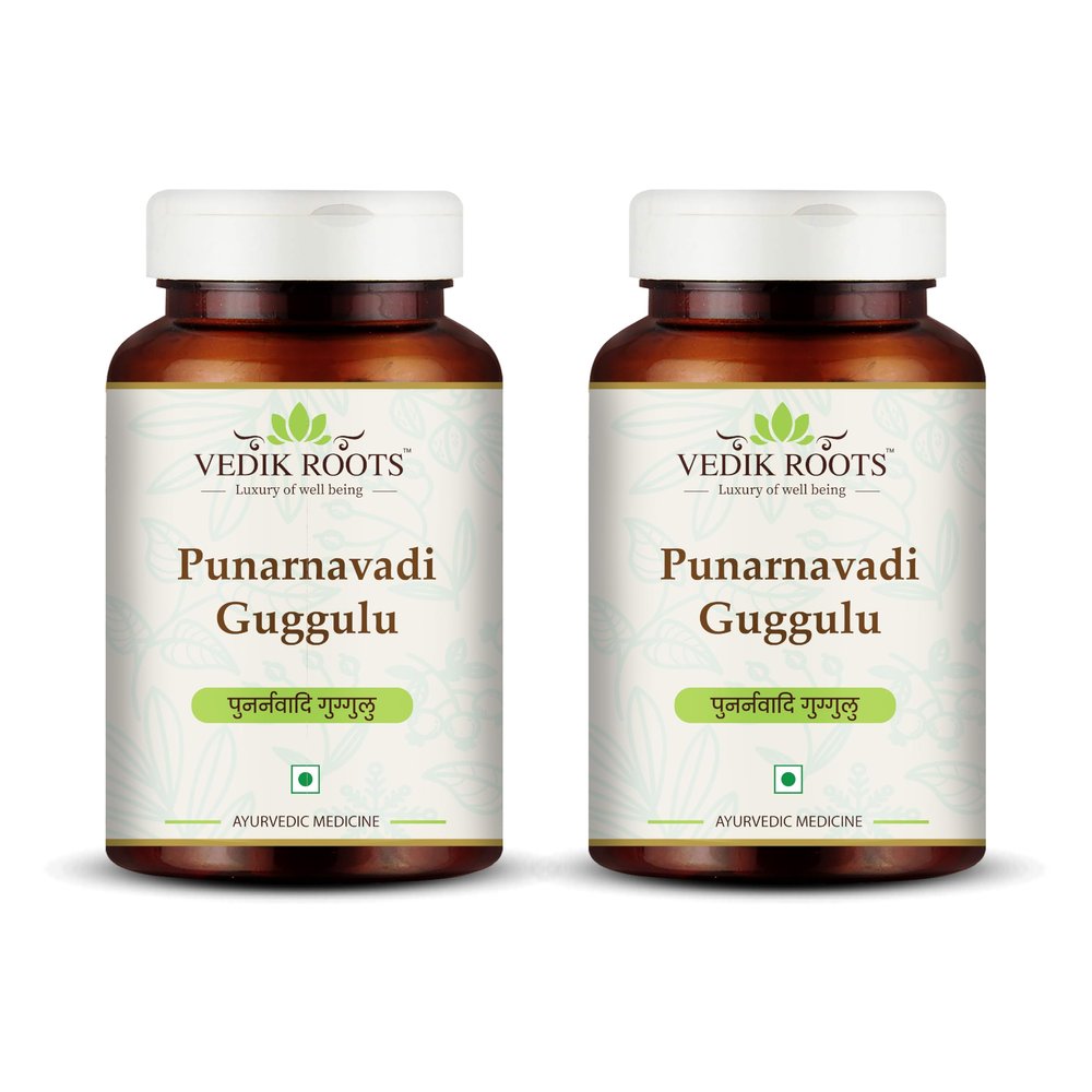 VEDIKROOTS Punarnavadi Guggulu - Supports Kidney and Liver Health | Promotes Natural Fluid Balance and Wellness | Ayurvedic Herbal Supplement | 120 Tablets