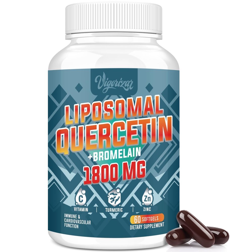 Vigorizar Liposomal Quercetin Phytosome, Quercetin with Bromelain, Zinc & Vitamin C, Bioactive Phytosome Complex, 20X Higher Absorption - 60 Softgels