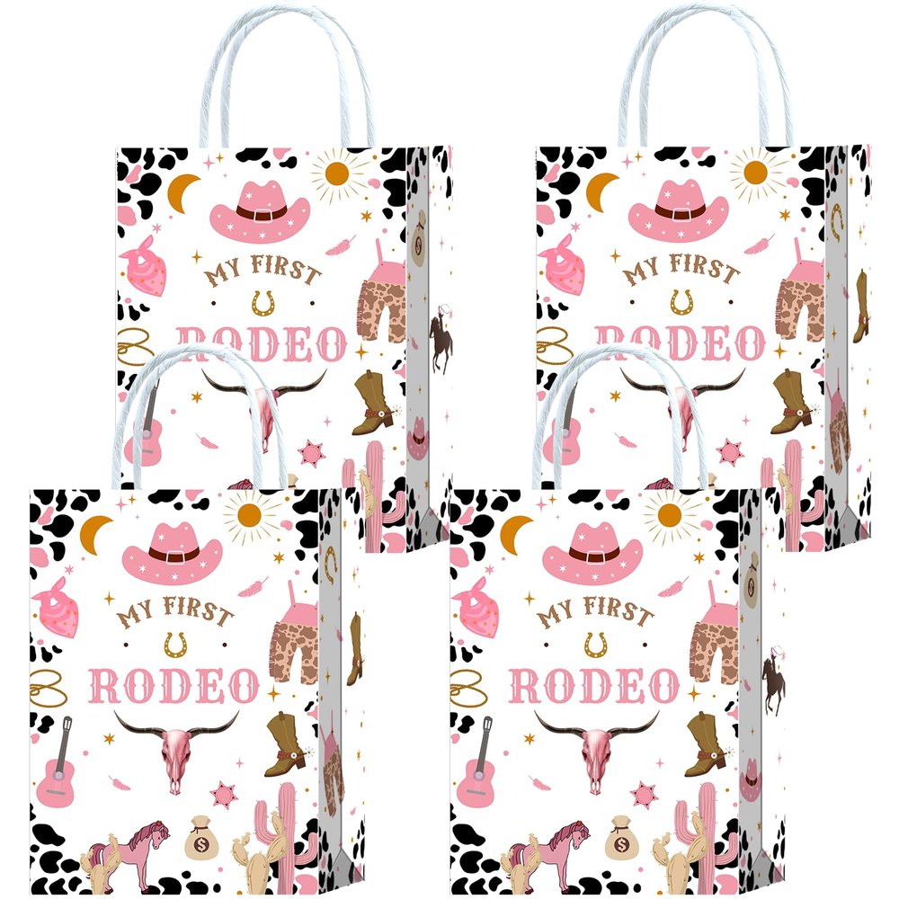 16 Pieces My First Rodeo One Birthday Party Favors Bags,Cowgirl 1st Bday Gift Snacks Treat Candy Favors Bags with Handles for Cowgirl 1st Birthday Party Decorations