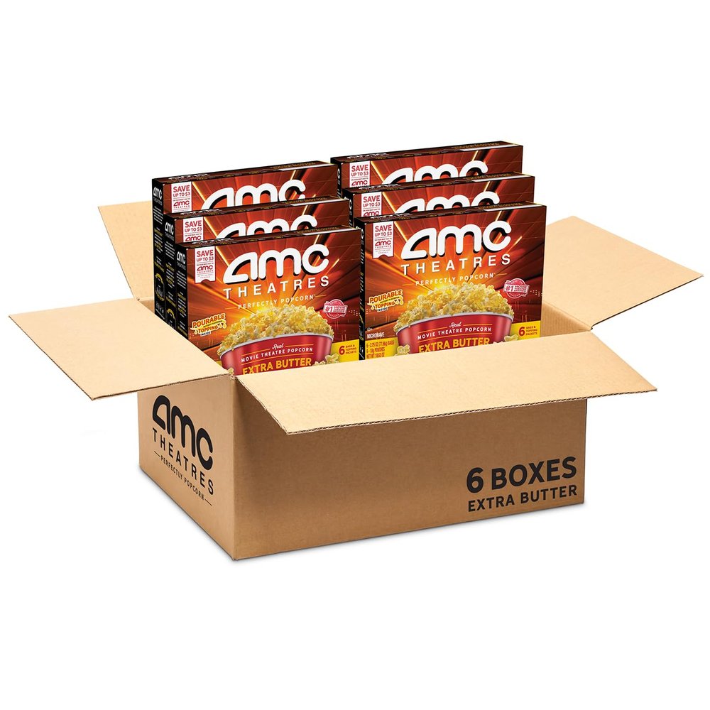 AMC Theatres Microwave Popcorn, Extra Butter, 2.75 oz (6 Boxes, 36 Count)
