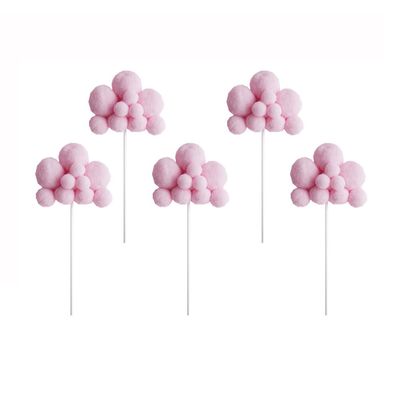 5Pcs Cloud Cake Toppers Plush Cloud Cupcake Yarn Ball Cupcake Party Props for Birthday Party Decorations (Pink)