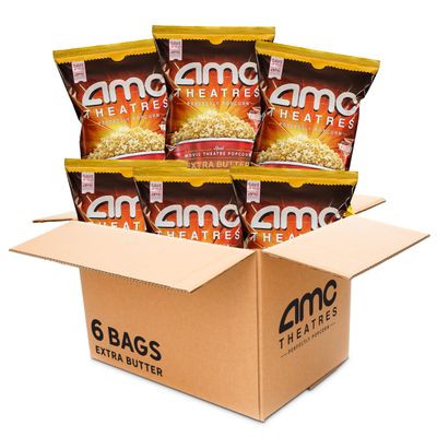 AMC Theatres Ready to Eat Popcorn, Extra Butter, 5.2 oz, 6 Count