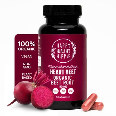 Organic Beet Root Capsules [1,300mg Superfood]  Blood Pressure Support, Nitric Oxide Supplements for Men & Women, Flow & Circulation | Beetroot Powder, Antioxidant, Brain Food | Vegan, 60 Ct