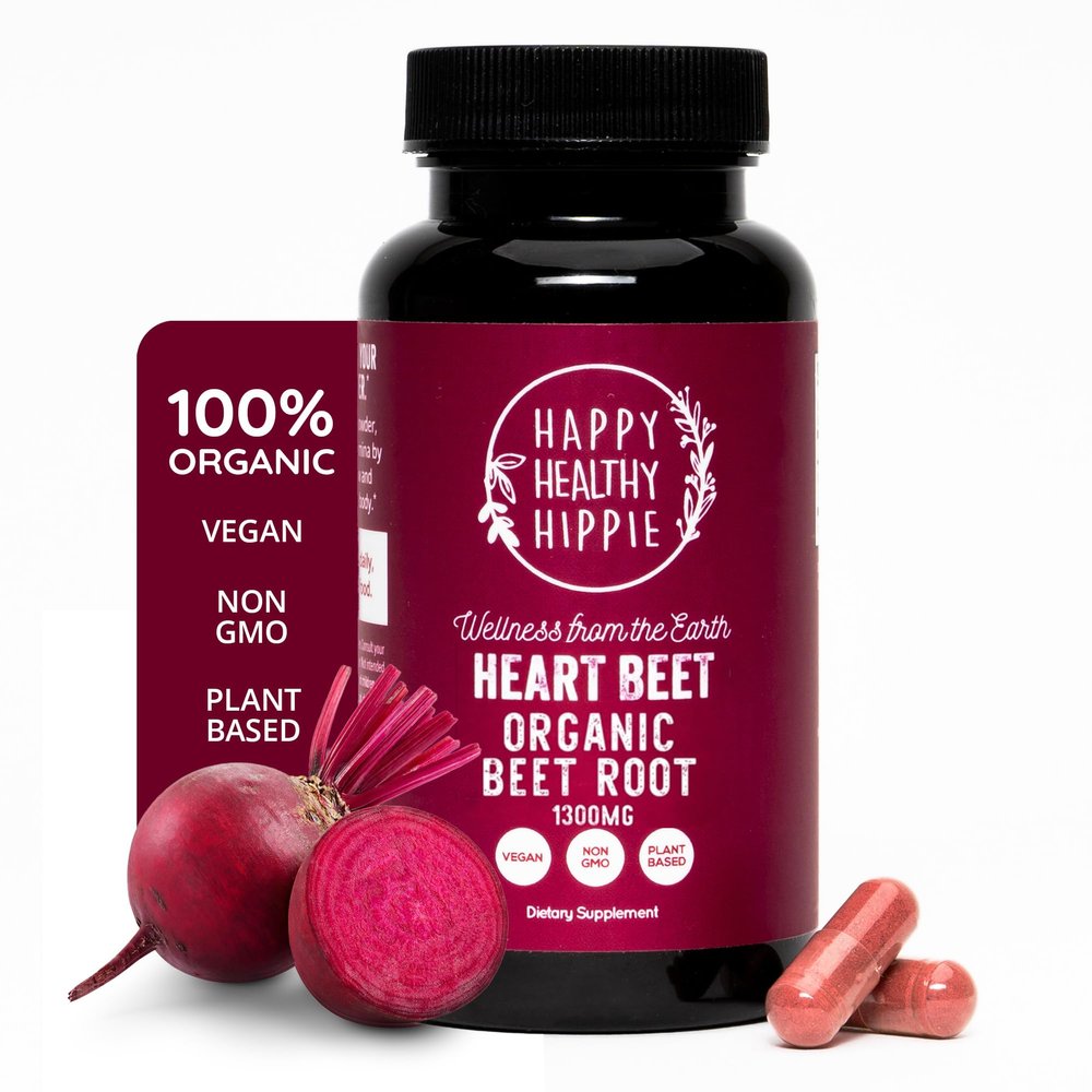 Organic Beet Root Capsules [1,300mg Superfood]  Blood Pressure Support, Nitric Oxide Supplements for Men & Women, Flow & Circulation | Beetroot Powder, Antioxidant, Brain Food | Vegan, 60 Ct