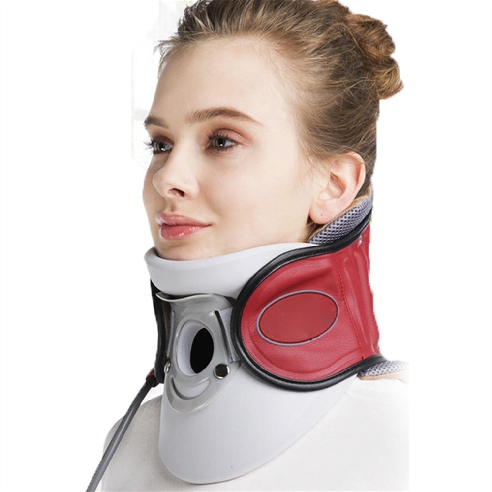 ALKANI Cervical Neck Traction Device Adjustable Inflatable Neck Stretcher Collar Traction Spine Alignment Plus Improves Spine Alignment and Posture for Comfort (Color : Red)