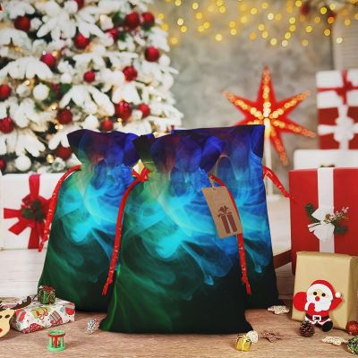 WSOIHFEC Rainbow smoke print Christmas Gift Bag with Drawstring Santa Wrapping Bag Xmas Present Bags with Gift Tag Storage Bag for Christmas Wedding Thanksgiving Christmas decoration Small