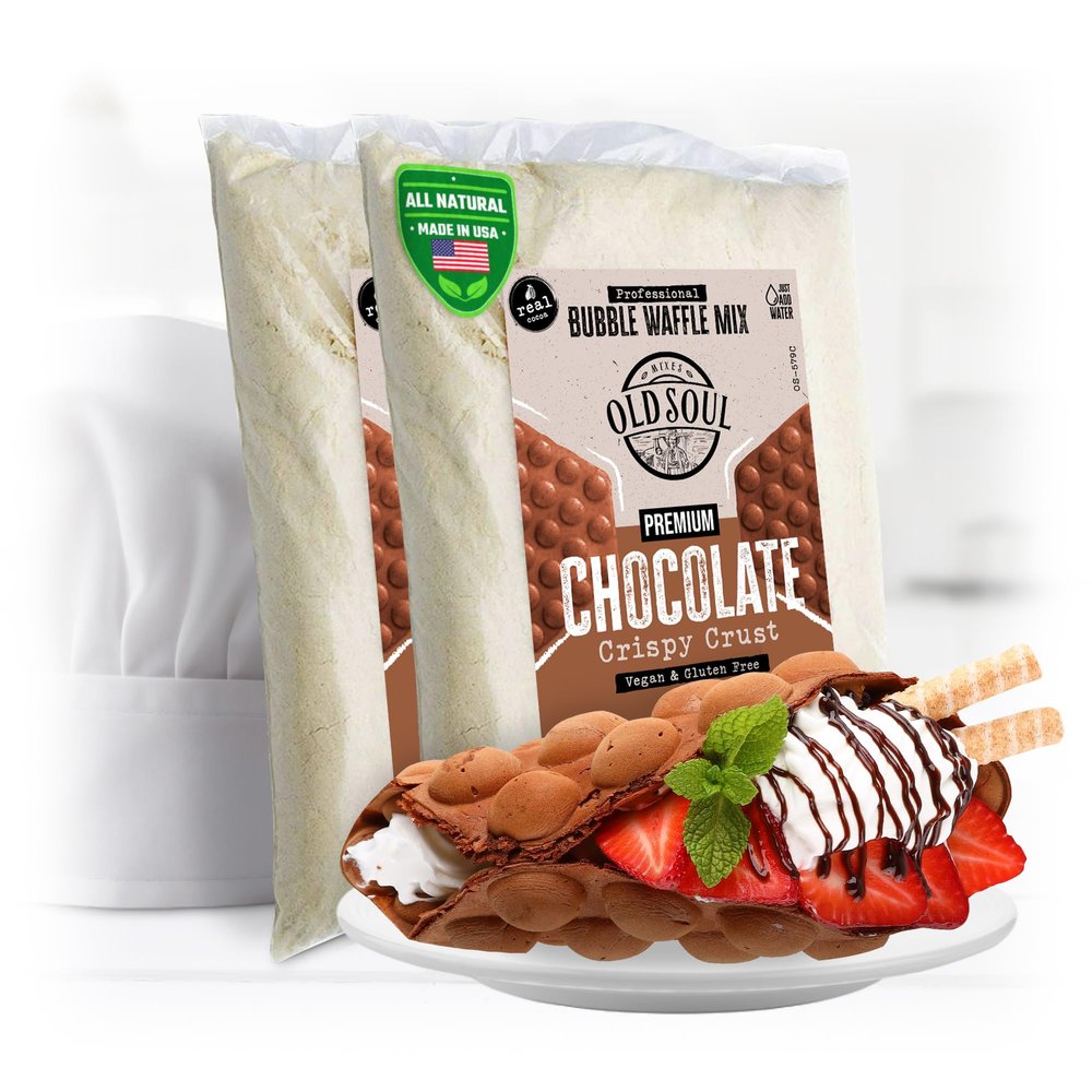 OldSoul Professional Bubble Waffle Mix | GLUTEN FREE & VEGAN | Crispy | 10 lbs | Chocolate Flavor | Egg Waffle Mix | 56 Waffles (10 Lbs, Gluten Free & Vegan)