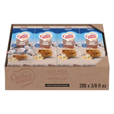 Nestle Coffee mate Coffee Creamer, Oat Milk, Vanilla Natural Flavor, Liquid Creamer Singles, Plant-Based, Non Dairy, No Refrigeration, 0.375 fl oz Tubs (Pack of 200)
