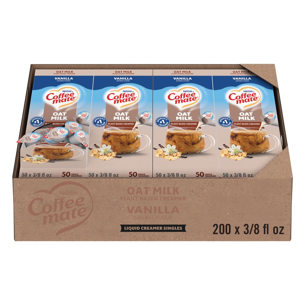 Nestle Coffee mate Coffee Creamer, Oat Milk, Vanilla Natural Flavor, Liquid Creamer Singles, Plant-Based, Non Dairy, No Refrigeration, 0.375 fl oz Tubs (Pack of 200)