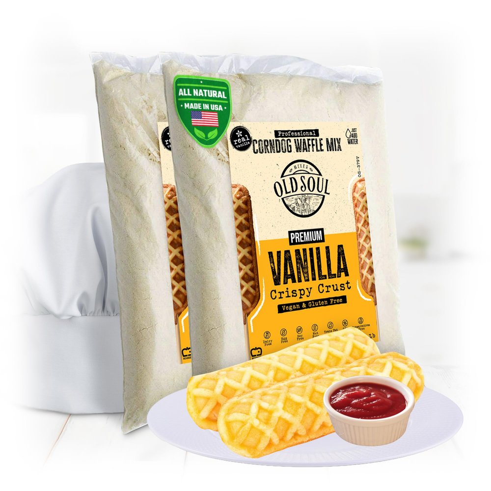 OldSoul Professional Corndog Waffle Mix | GLUTEN FREE & VEGAN | Vanilla Flavour | 10 Lbs | 280 Waffles (10 Lbs, Gluten Free & Vegan)
