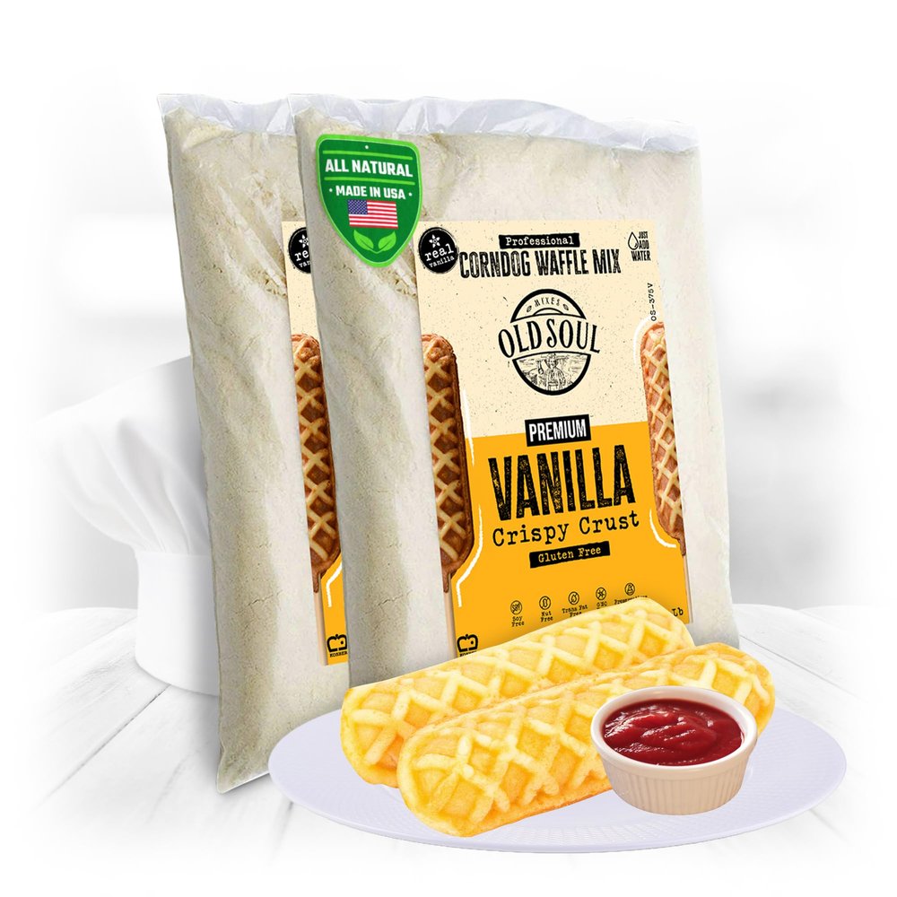 OldSoul Professional Corndog Waffle Mix | GLUTEN FREE | Vanilla Flavour | 10 Lbs | 280 Waffles (10 Lbs, Gluten Free)