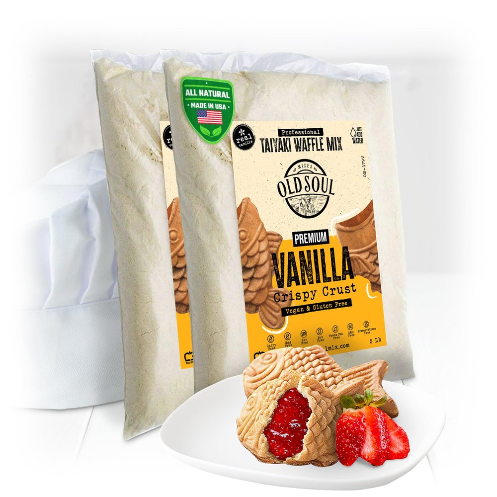 OldSoul Professional Taiyaki Waffle Mix | GLUTEN FREE & VEGAN | Crispy | Vanilla Flavor | 10 Lbs | 168 Waffles (10 Lbs, Gluten Free & Vegan)
