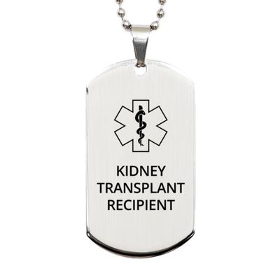 CHERLINKS Medical Alert Silver Dog Tag, Kidney Transplant Recipient Awareness, SOS Emergency Health Life Alert ID Engraved Stainless Steel Chain Necklace for Men Women