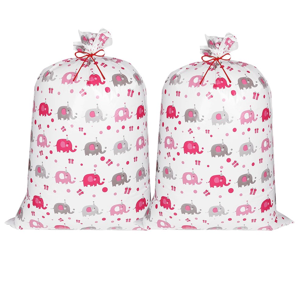 Snogisa 2 Pieces 56 Inch Baby Shower Bag Large Bags,Plastic Gift Bag Storage Bag,Baby Gift Bags for Baby Shower, Baby Boy Gift Bag, Baby Girl Gift Bag, Gender Reveal Gift Bag (baby girl)