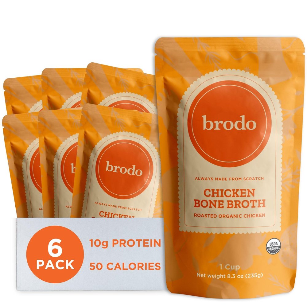Brodo Organic Chicken Broth | Nutrient Dense, Chef Crafted Bone Broth in Single Serving Pouches | Not Made From Concentrate, No Preservatives (6x 8.3 oz Pouches)