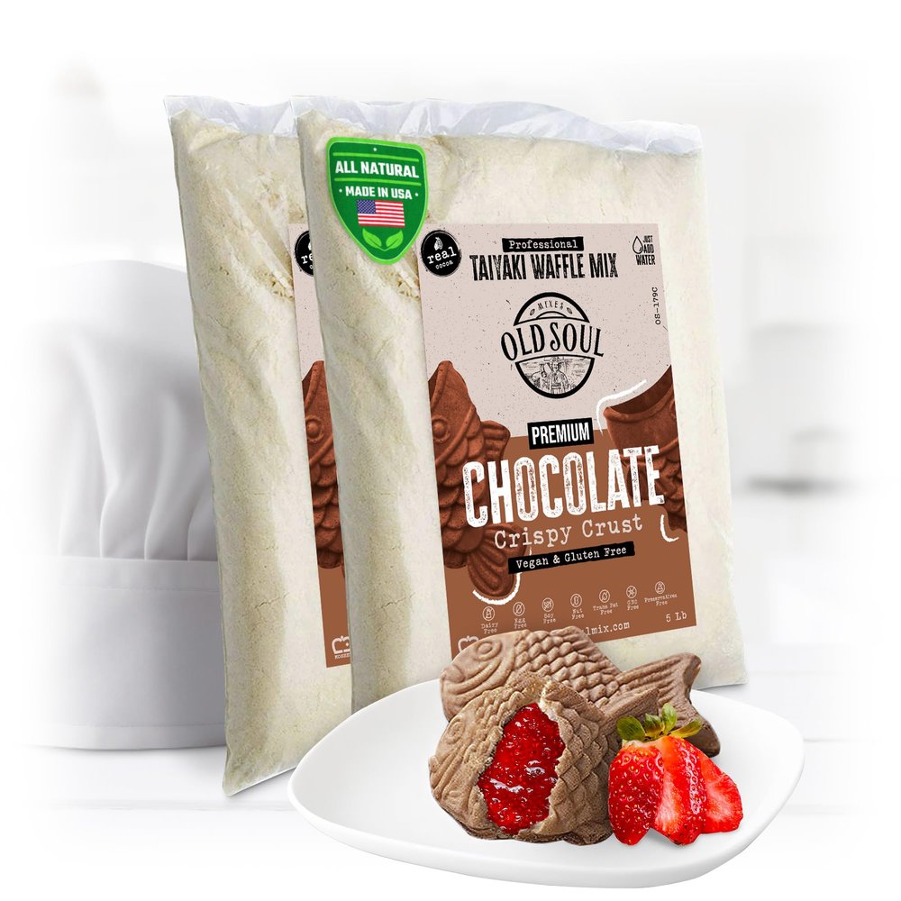 OldSoul Professional Taiyaki Waffle Mix | GLUTEN FREE & VEGAN | Crispy | Chocolate Flavor | 10 Lbs | 168 Waffles (10 Lbs, Gluten Free & Vegan)