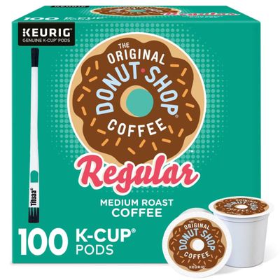 Donut Shop Classics Original Regular Coffee, 100 K-Cups Bundle with Tituaa Coffee Cleaning Brush (100 K-Cup)