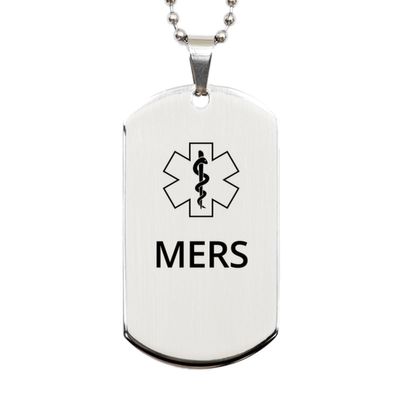 CHERLINKS Medical Alert Silver Dog Tag, MERS Awareness, SOS Emergency Health Life Alert ID Engraved Stainless Steel Chain Necklace For Men Women Kids