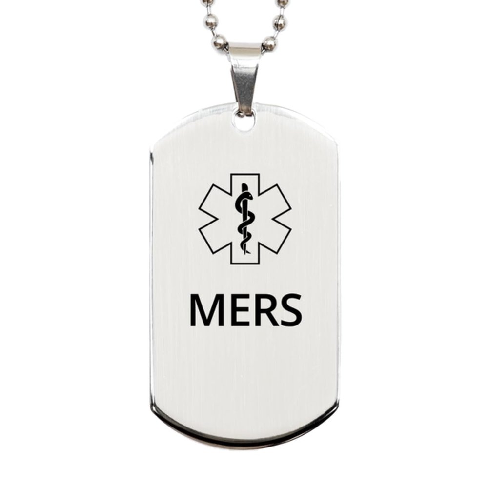 CHERLINKS Medical Alert Silver Dog Tag, MERS Awareness, SOS Emergency Health Life Alert ID Engraved Stainless Steel Chain Necklace For Men Women Kids