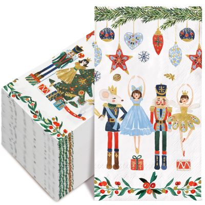 80 Sheet Christmas Guest Napkins Watercolor Nutcracker Disposable Decorative Hand Paper Napkin Towel for Bathroom Xmas Party Supplies Table Decor, 4.3 x 7.8 Inch