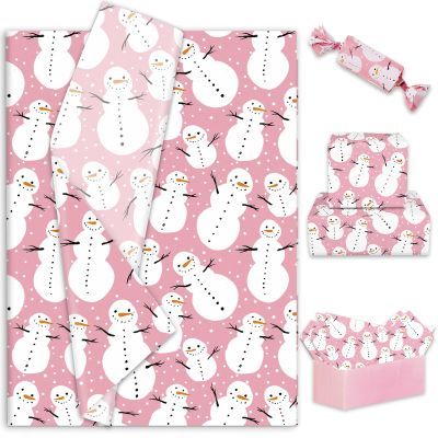 100 Sheet Christmas Tissue Paper Pink Snowman Gift Wrapping Paper Winter Xmas Decorative DIY Art Craft Paper for Home Party Gift Bouquet Decor, 13.7 x 19.6 Inch