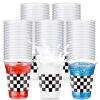 SiliFine 50 Pcs Checkered Racing Party Plastic Cups 12 oz Checkered Flag Disposable Clear Cup Buffalo Gingham Plaid Cups for Race Car Sports Themed Birthday Party Favors Supplies Decorations view 1