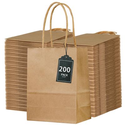 SPERPAND 200Pcs Mini Brown Paper Bags - 6.5" Paper Gift Bag Small Size for Birthday, Baby Shower, Christmas, Wedding, Party Favor Bags