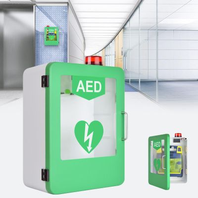 AED Cabinet, Wall Mounted Plastic Cardiac Defibrillation Alarm Box, with Alarm System and Double Switch Control, Adjustable Partition, Can Place a Variety of Models of AED, for Home Clinic Office