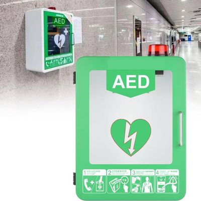 AED Defibrillator Wall Mount Storage Cabinet, Cardiac Defibrillation Alarm Box First Aid Cabinet, Double Switch Control, Adjustable Partition Can Place a Variety of Models of AED for Home Office