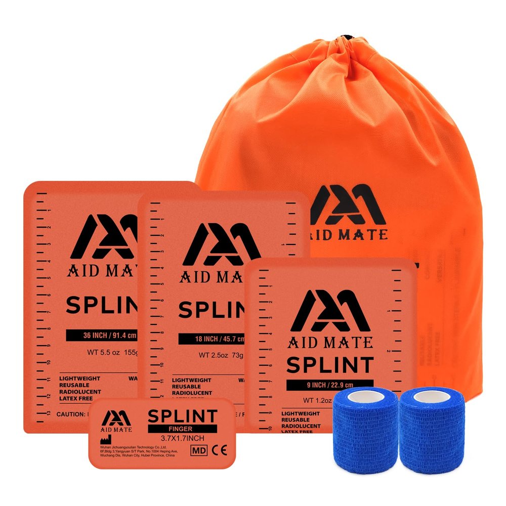 AID MATE First Aid Splint Kit - 4 Professional Medical Splints (36"/18"/9"/4") + 2 Adhesive Tapes + Storage Pouch, Complete Emergency Fracture Support for Arms Legs Fingers Broken Bones