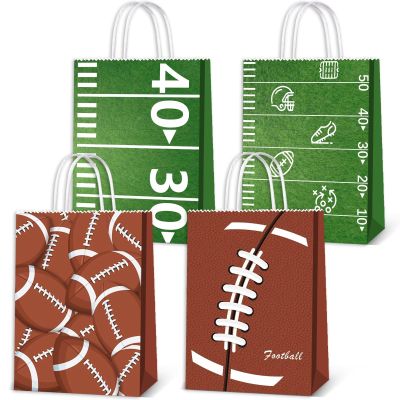 16pcs Football Goodie Bags for Boys - Handle Football Paper Bags for Kids Birthday Party Supplies