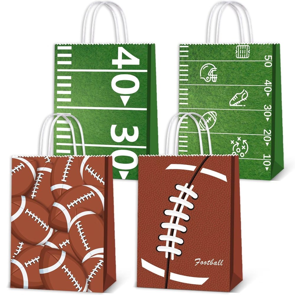16pcs Football Goodie Bags for Boys - Handle Football Paper Bags for Kids Birthday Party Supplies