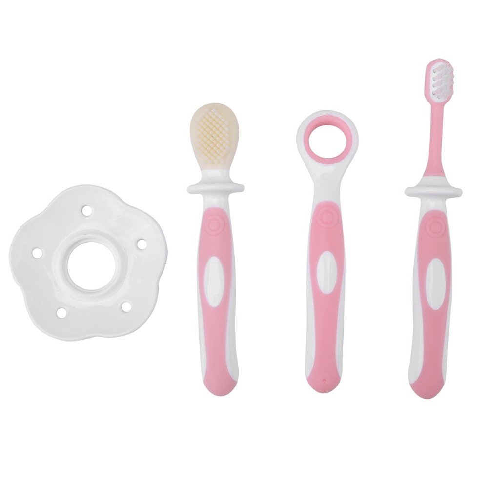 Teether Training Toothbrush Set for 6-12 Months, Soft Brush, Tongue Scraper, Gum Massage, Non Slip Handle Baby Toothbrush 6 To 12 Months Tongue Brush Baby Tongue Cleaner Best