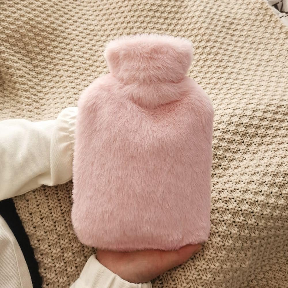 1L hot water bottle with bag for hands 1Pcs hot water bottle with fashionable cover hot water bottle with soft cover soft and comfortable plush cover PVC hot water bottle for children and adults