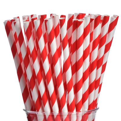 ALINK 100 Red Straws, Biodegradable Red and White Striped Paper Straws for Party, Events, Crafts, Brithday, Baby Bridal Shower, Christmas Decoration Supplies
