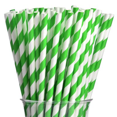 ALINK 100 Green and White Striped Paper Straws, Biodegradable Disposable Drinking Straws for Smoothie, Brithday, New Year, Party Decoration Supplies