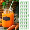 ALINK 100 Green and White Striped Paper Straws, Biodegradable Disposable Drinking Straws for Smoothie, Brithday, New Year, Party Decoration Supplies view 2