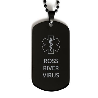 CHERLINKS Medical Alert Black Dog Tag, Ross River Virus Awareness, SOS Emergency Health Life Alert ID Engraved Stainless Steel Chain Necklace For Men Women Kids