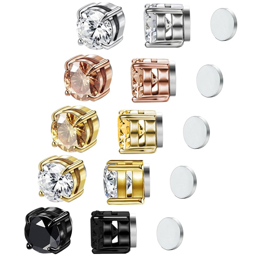 Cigmag Magnetic Earrings for Women - Acupressure Earrings Ultra Strength Magnets - Diamond Non Piercing Set with Present Box (Five Pairs)