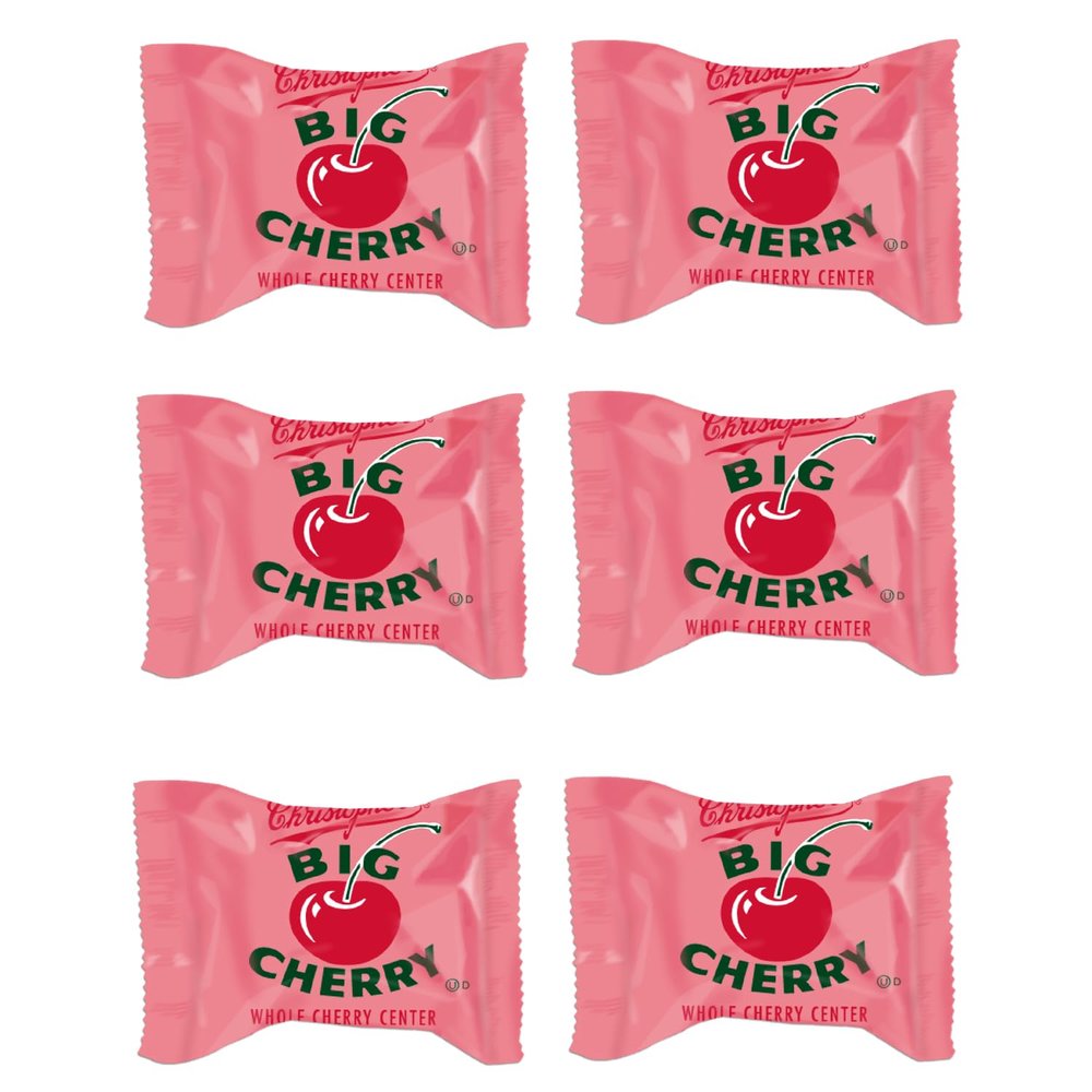 Big Cherry Candy Bars, Pack of 6 - Whole Real Cherry Coated with Chocolate and Topped with Chopped Roasted Peanuts - Individually Wrapped Nostalgic/Retro Candy - Kosher Certified Delicious Candies