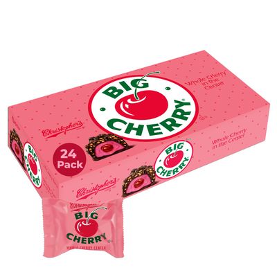 Big Cherry Candy Bars, Pack of 24 - Whole Real Cherry Coated with Chocolate and Topped with Chopped Roasted Peanuts - Individually Wrapped Nostalgic/Retro Candy - Kosher Certified Delicious Candies