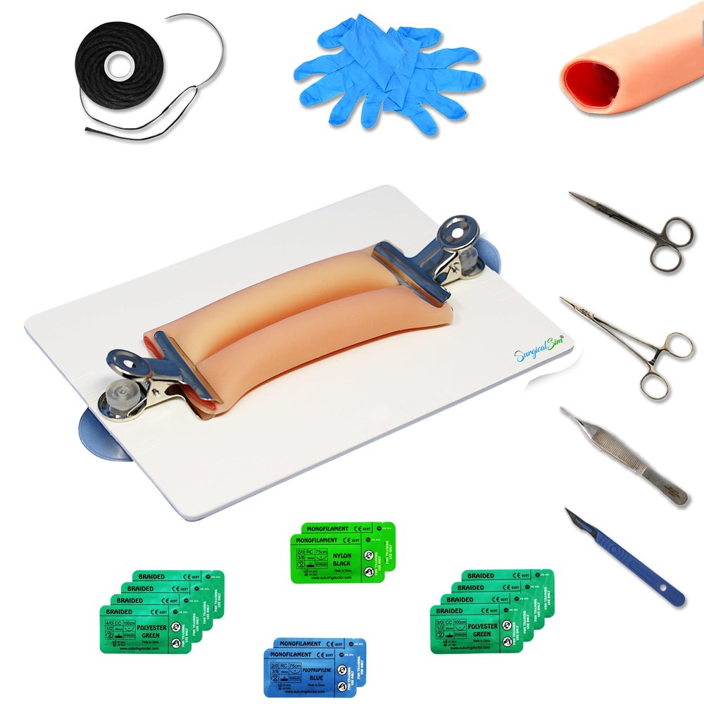 SurgicalSim Bowel Anastomosis Suture Practice Kit, Side-to-Side Techniques, Includes 0.8" Diameter Intestinal Models, Tool Kit, Threads, Ideal for Practice, Workshops, Gift for Students