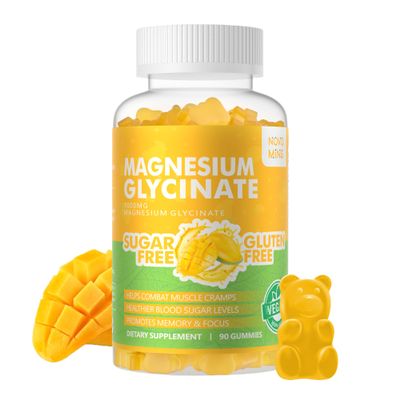 90 CT Magnesium Glycinate Gummies 1000mg - Sugar Free Magnesium Potassium Supplement with Vitamin D, B6, CoQ10 for Calm Mood & Sleep Support - 90 Mango Pineapple Gummies