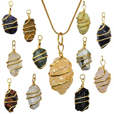 Amazing Gemstone Pack of 11 Raw Crystal Necklace - Raw Healing Crystal Necklace for Teen Girl Gifts - Golden Jewelry for Women