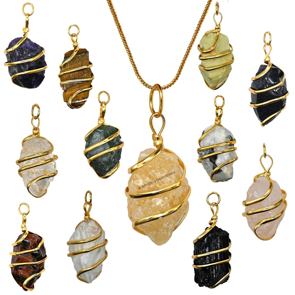Amazing Gemstone Pack of 11 Raw Crystal Necklace - Raw Healing Crystal Necklace for Teen Girl Gifts - Golden Jewelry for Women