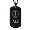 CHERLINKS Medical Alert Black Dog Tag, ALS Awareness, SOS Emergency Health Life Alert ID Engraved Stainless Steel Chain Necklace For Men Women Kids view 1