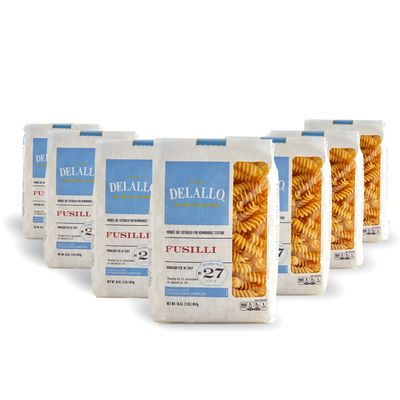 DeLallo Fusilli Pasta, Twisted Shape, Corkscrew Pasta Made in Italy, Bronze Cut, Made with Only 100% Durum Wheat Semolina Flour, Kosher, Vegan, Non-GMO, All Natural,1 Pound Bag, (7 Pack)
