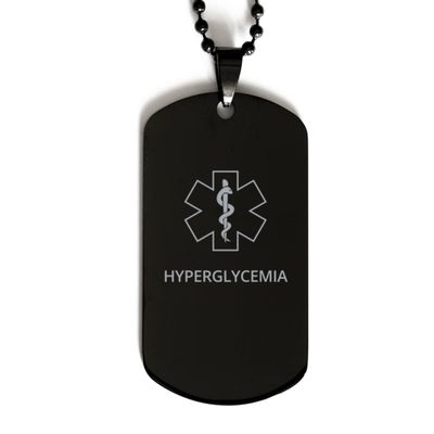 CHERLINKS Medical Alert Black Dog Tag, Hyperglycemia Awareness, SOS Emergency Health Life Alert ID Engraved Stainless Steel Chain Necklace For Men Women Kids