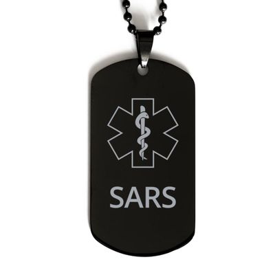 CHERLINKS Medical Alert Black Dog Tag, SARS Awareness, SOS Emergency Health Life Alert ID Engraved Stainless Steel Chain Necklace For Men Women Kids