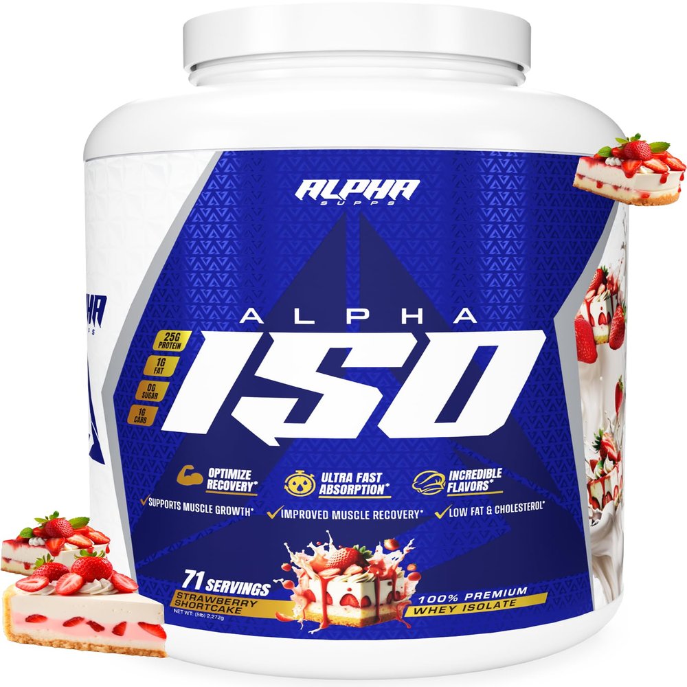 Alpha Supps ISO, Low Carb 100% Whey Protein Isolate Powder, 25 Grams Per Serving, Helps Support Muscle Growth, Low Sugar and Gluten Free (Strawberry Shortcake, 5 lb)